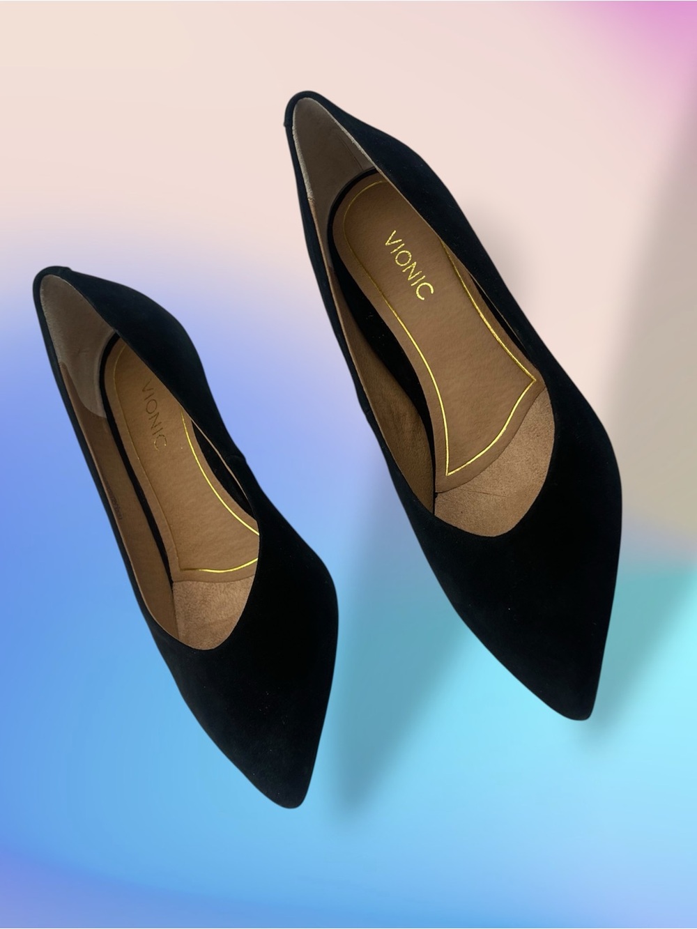 Vionic Josie Black Suede Pointed Toe Kitten Heel Pump Orthotic Comfort Size 6.5 - Picture 2 of 14